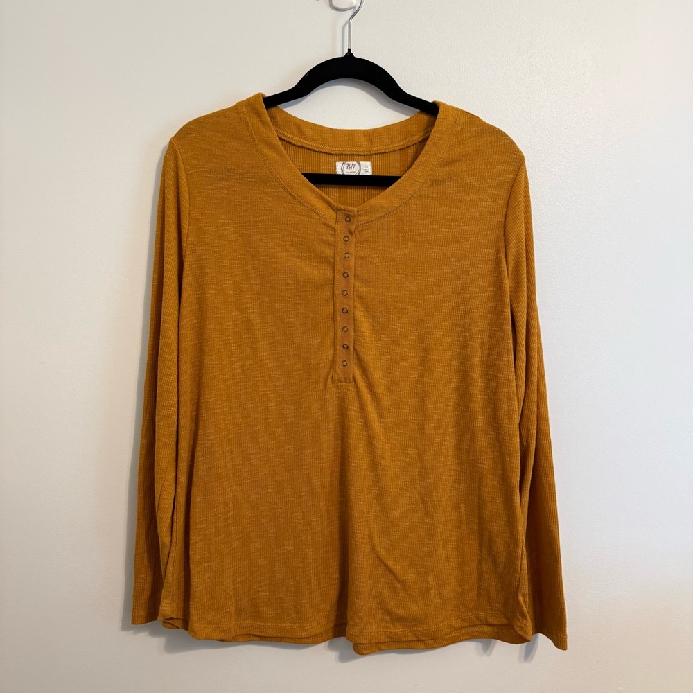 Maurices Mustard Long Sleeve Henley Top